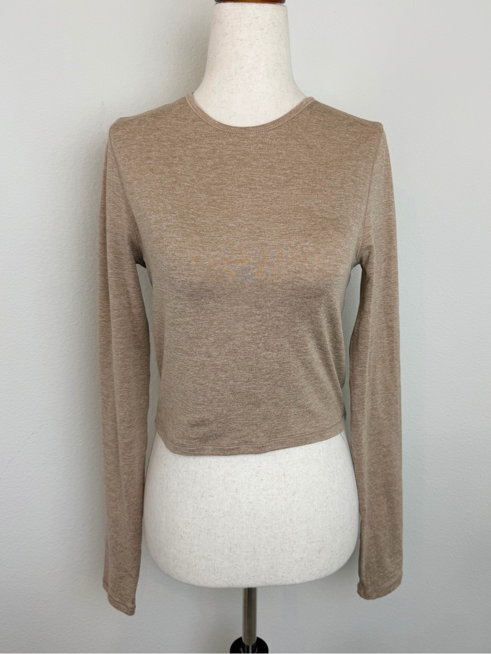 Girlfriend Collective ReSet Cropped Long Sleeve Top T-Shirt Tee Oatmeal Brown